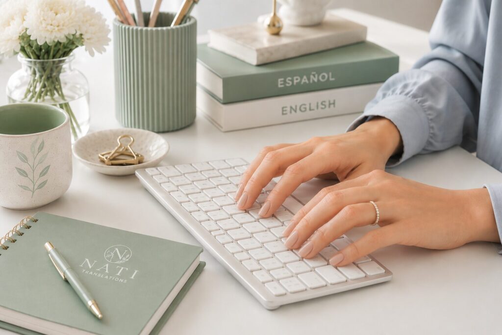 Professional Spanish translation workspace with bilingual documents